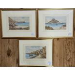 T H Victor, St Michael's Mount, watercolour, signed, 12 x 20 cm, Newlyn Slip, 12 x 20 cm, and