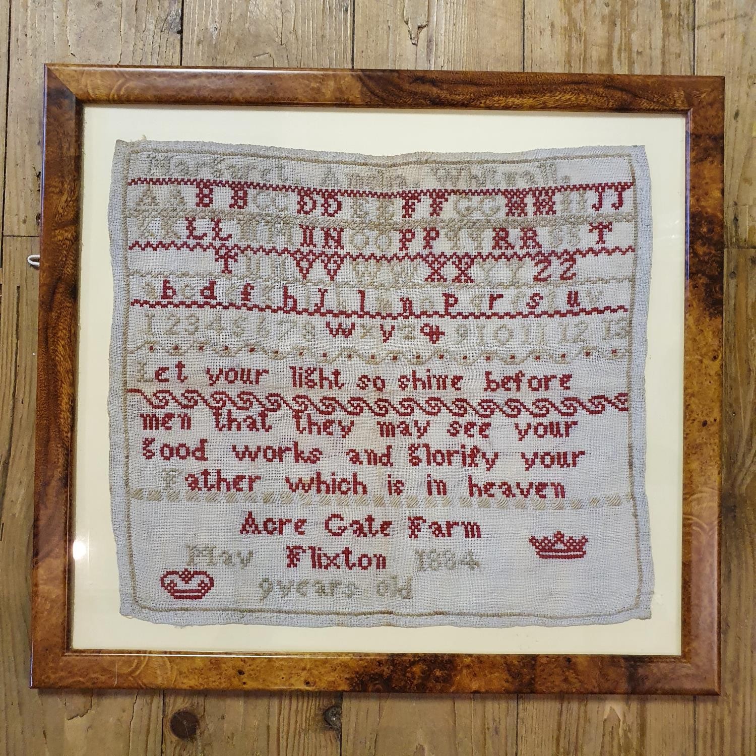 A 19th century sampler, by May Flixton, aged 9, dated 1884, 30 x 35 cm - Image 2 of 2