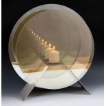 A modern glass and mirror infinity candle stand, 53 cm wide and 60 cm wide at the rear