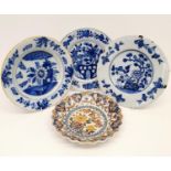 A Delft plate, 23 cm diameter, two others, 23 cm diameter, and a bowl, 20 cm diameter (4) All with
