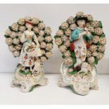 A pair of Sampson porcelain figures, with Derby red anchor marks, slight loss, 25 cm and 27 cm