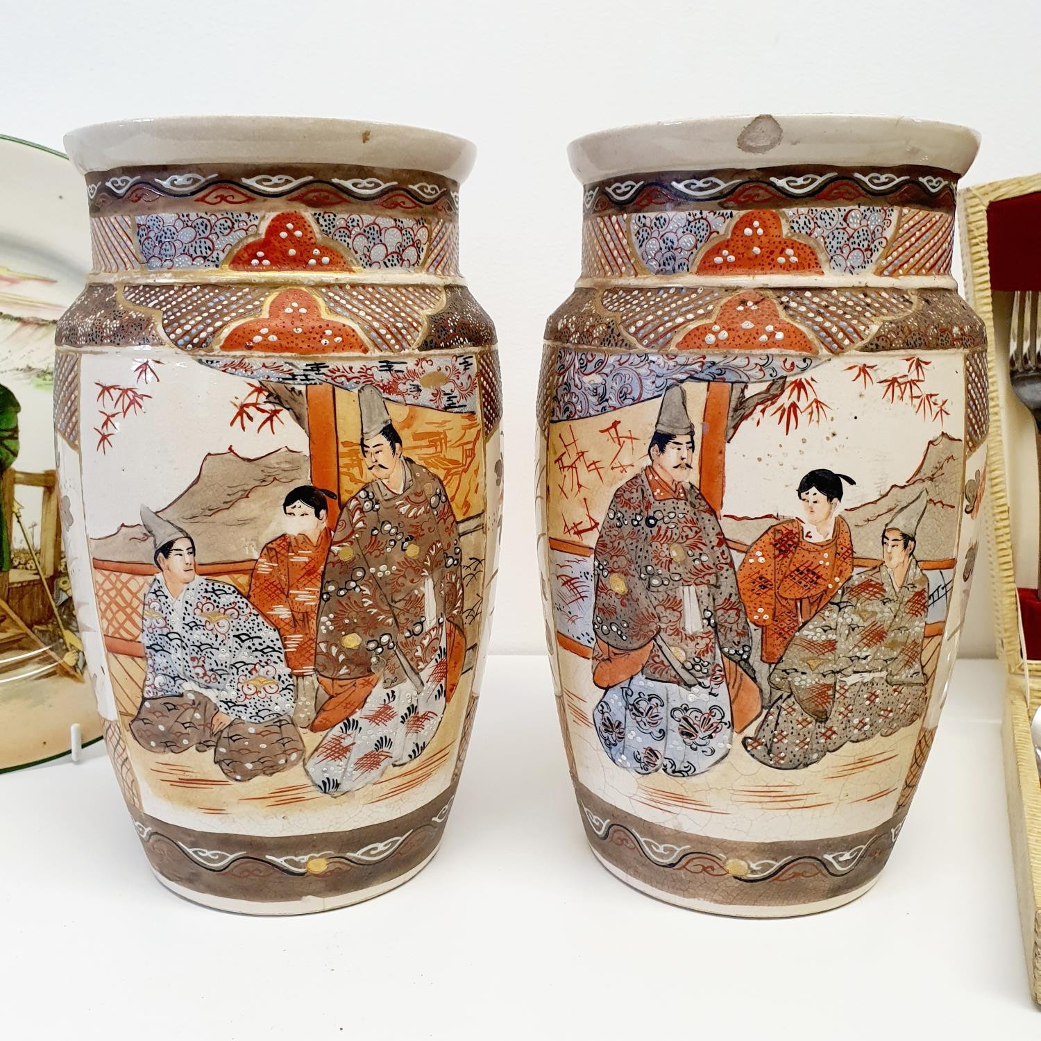 A pair of Satsuma vases, 24 cm high, a Royal Doulton Dickens ware plate, titled Sydney Carton, and a - Image 2 of 5