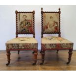 A pair of 19th century rosewood framed nursing chairs, with embroidered backs and seats (2) Some