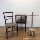 A mahogany revolving bookcase, 50 cm wide, a wash dolly, and a single chair (3)