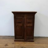 A pine collectors cabinet, with two cupboard doors, to reveal a fitted interior, 53 cm wide