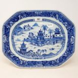 A Chinese blue and white octagonal plate, 37 cm wide