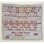 A 19th century sampler, by May Flixton, aged 9, dated 1884, 30 x 35 cm