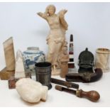 A alabaster figure, 37 cm high, assorted stoneware and other items (box)