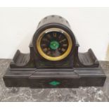 A mantel clock, in a polished slate case, 50 cm wide