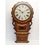 A late Victorian wall clock, the 28 cm diameter painted dial with Roman numerals, in an inlaid