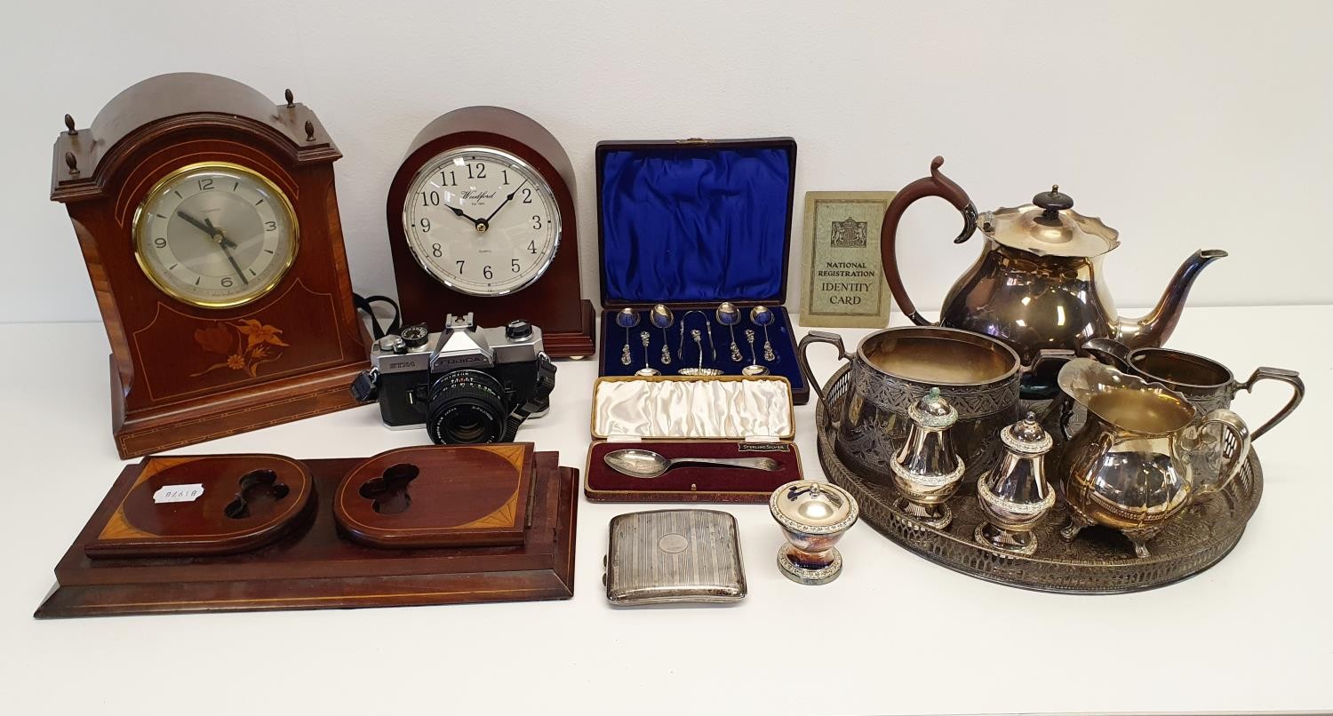 A silver cigarette case, a set of silver spoons, a book slide, two clocks and other items (box) - Image 2 of 8
