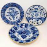 A 19th century Delft plate, 27 cm diameter, a plate, 25 cm diameter, and another plate, 23 cm