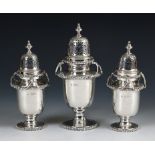 A set of three late Victorian silver sifters, F B Thomas & Co (Charles Henry Townley & John