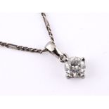 An 18ct white gold and diamond single stone pendant, 70 points, on a chain