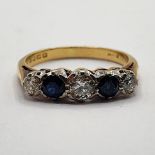 An 18ct gold, sapphire and diamond five stone ring, ring size M