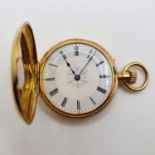 An18ct gold half hunter pocket watch, case with blue enameled monogramme, 38.3 g (all in)