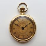 An 18ct gold fob watch, monogrammed, with Roman numerals