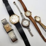 Two ladies 9ct gold wristwatches, and three other wristwatches (5)