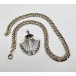 A silver fan shaped pendant, inset with an oval jet plaque, and a silver necklace (2)