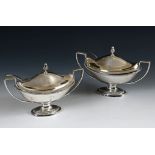 A pair of George III oval silver sauce tureens and covers, Walter Brind, London, 1806, 41 ozt, and a