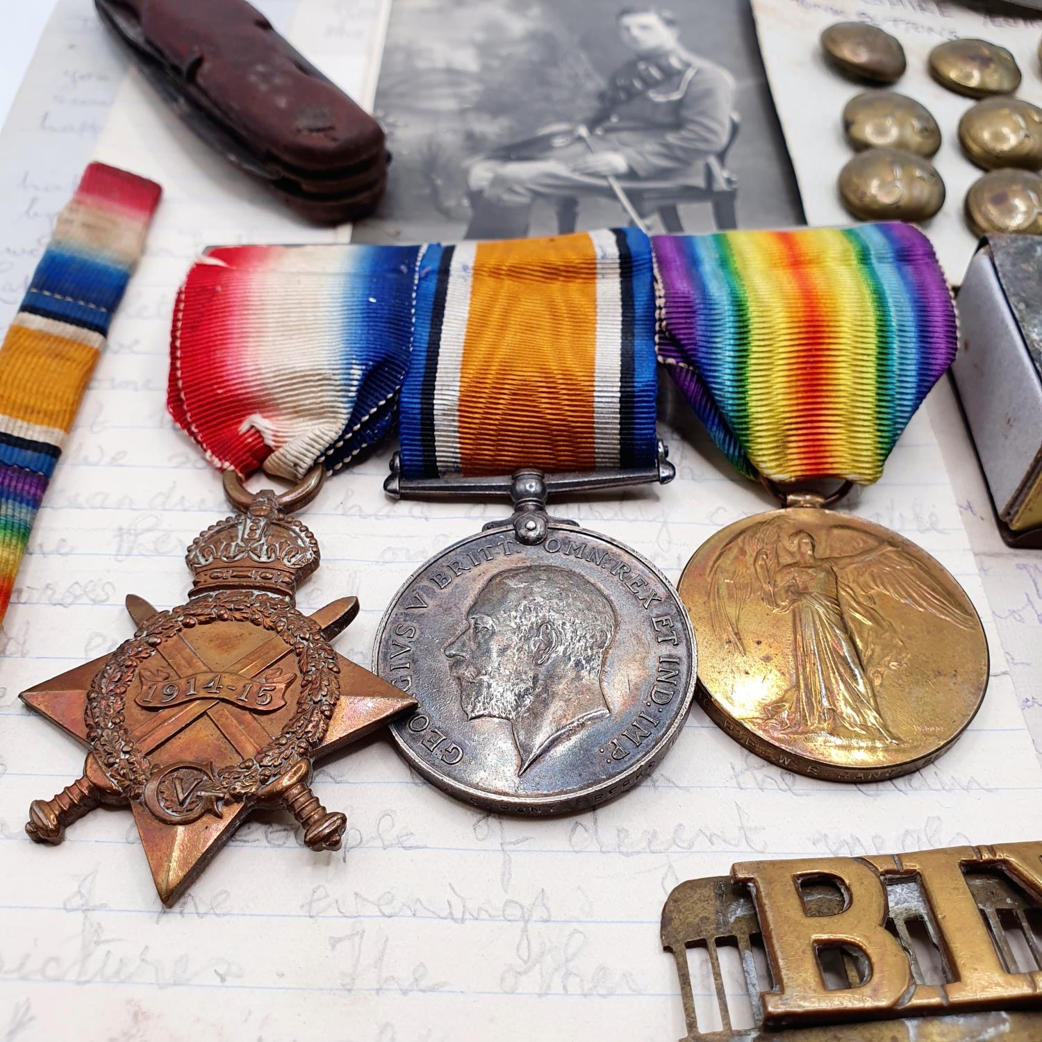 A 1914-15 Star trio, awarded to 2096 Pte W E Rant Berkshire Yeomanry, with his plated spoon,
