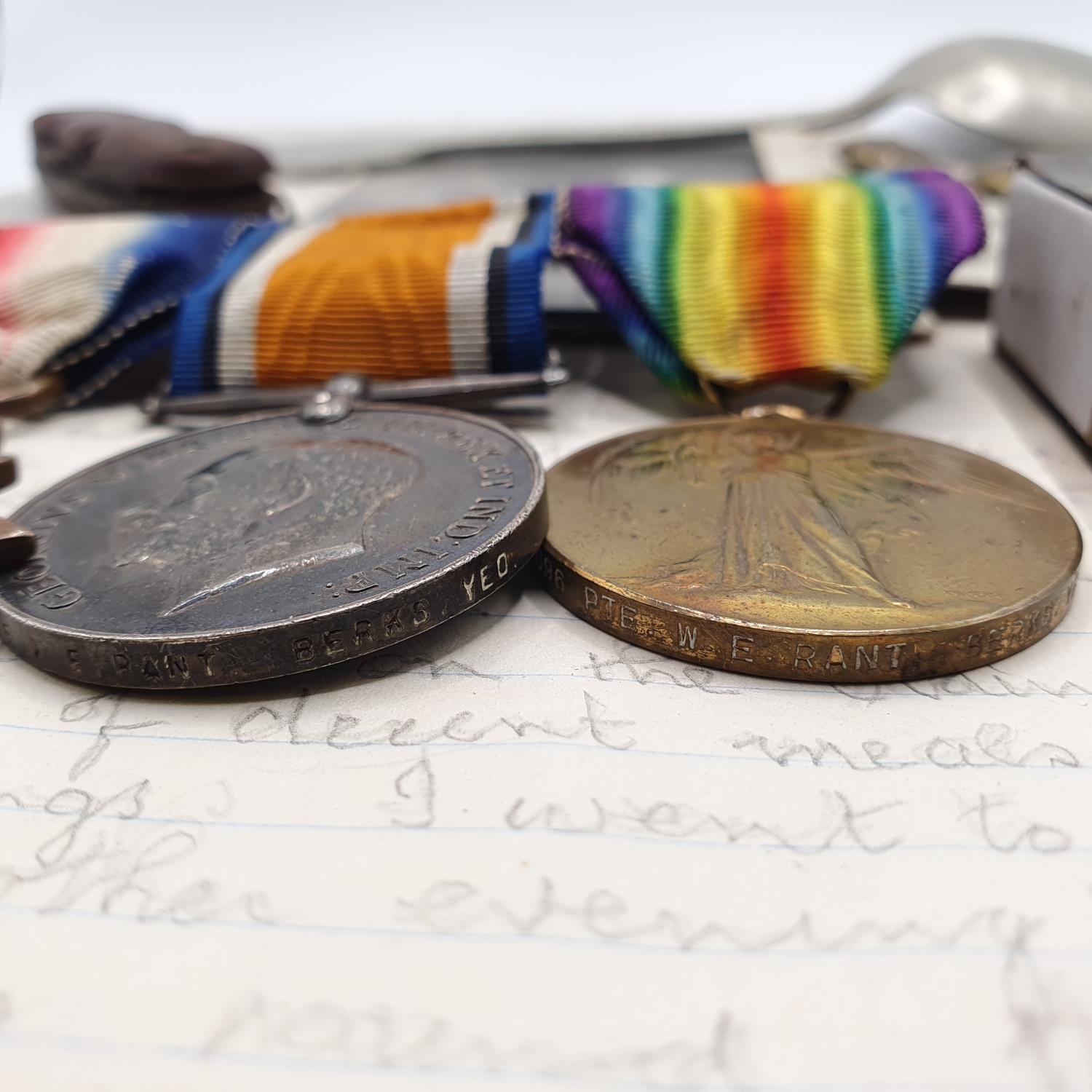 A 1914-15 Star trio, awarded to 2096 Pte W E Rant Berkshire Yeomanry, with his plated spoon, - Image 3 of 3