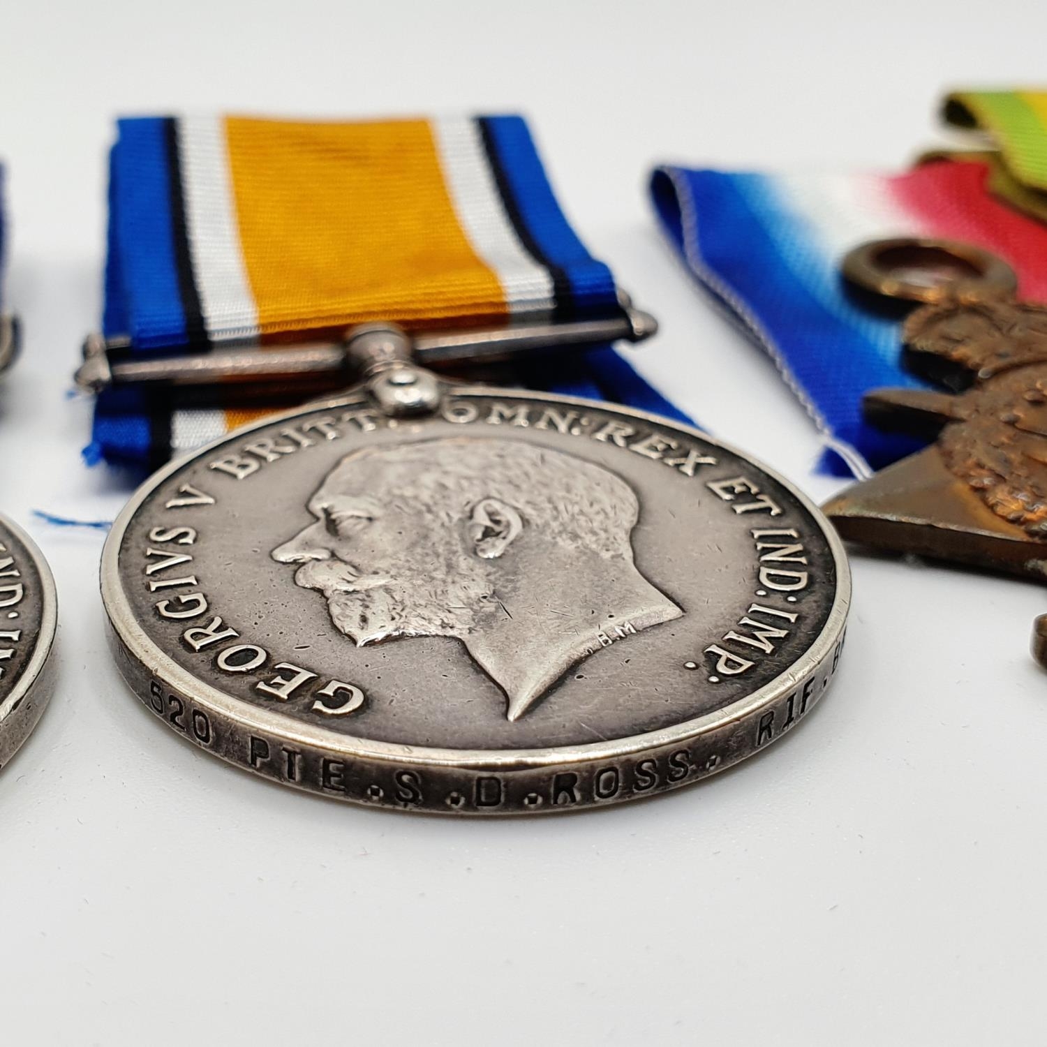 A group of four medals, comprising a 1914-15 Star trio (520 Pte S D Ross Rifle Brigade), and a - Image 3 of 4