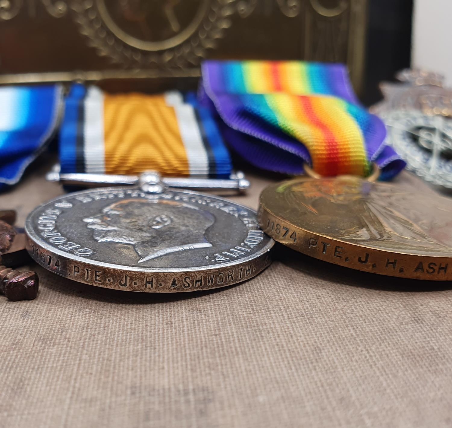 A 1914-15 trio, awarded to 11874 Pte J H Ashworth, Scots Guards, with a Soldiers Small Book, a - Image 3 of 3