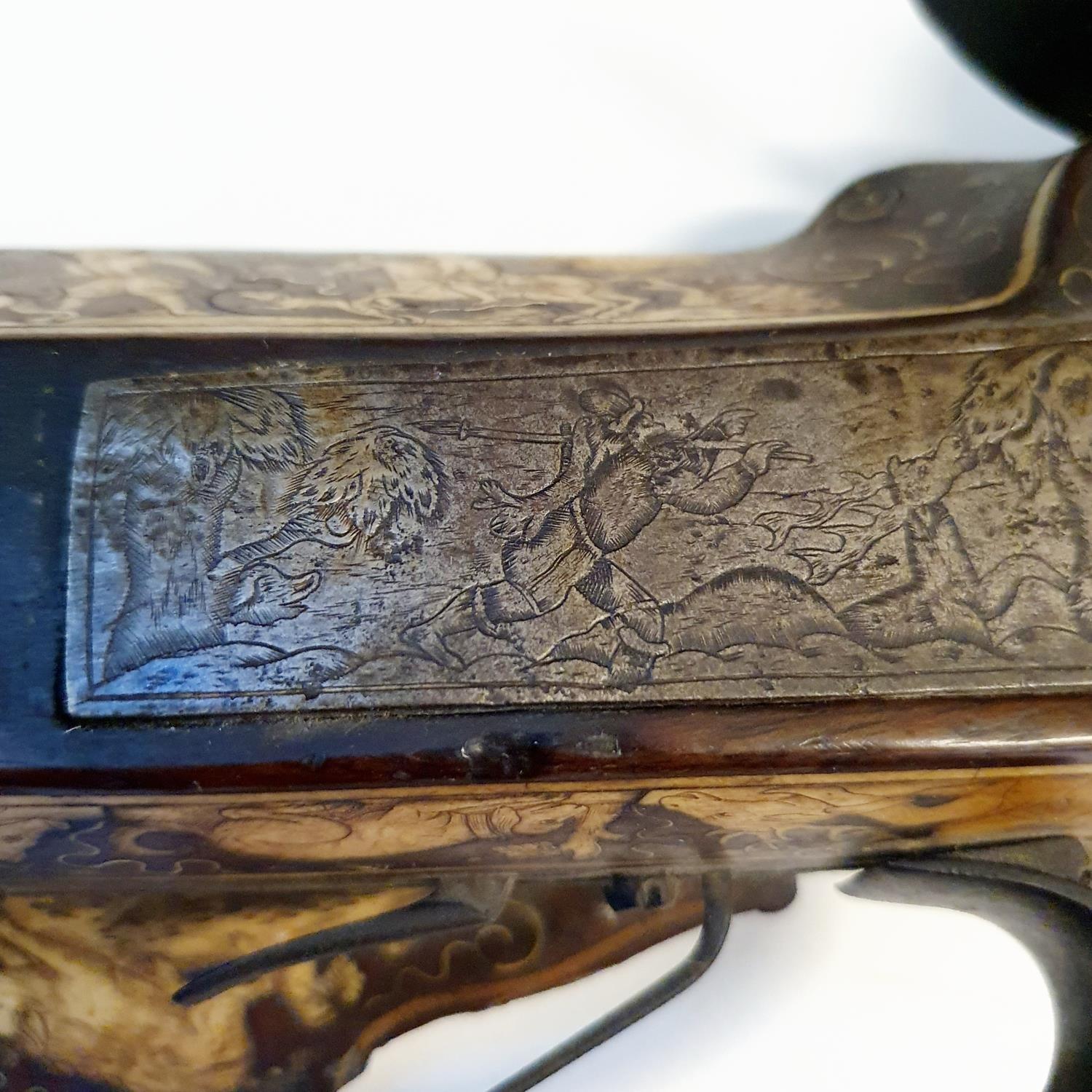 A fine 17th century German wheel lock rifle, having an octagonal barrel of approx. 18 mm and - Image 12 of 20