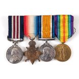 A group of four medals, awarded to 13801 Pte A G Wellsteed 7/Wiltshire Regiment, comprising a