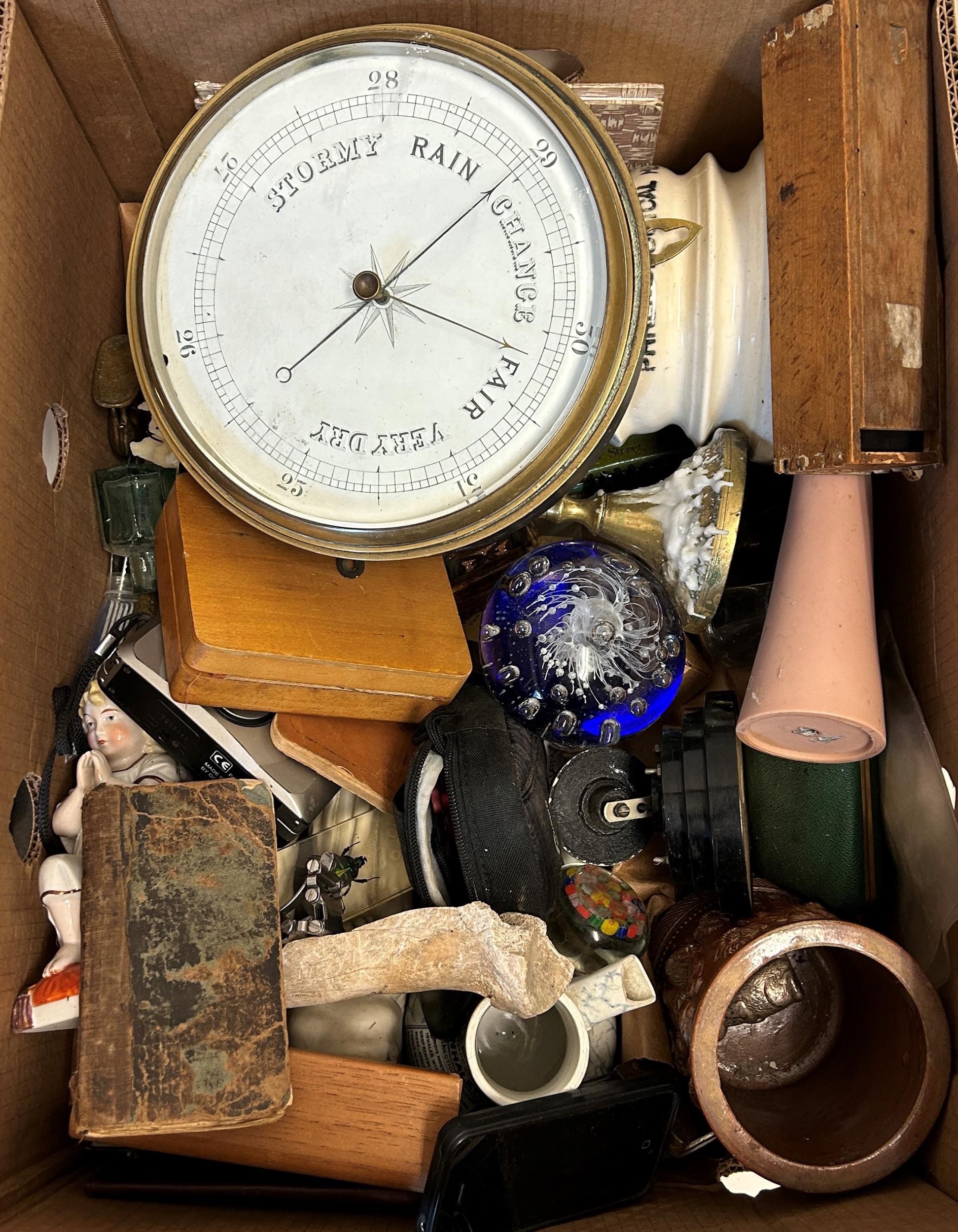 A late Victorian wall barometer, in a brass case, 22 cm diameter, assorted ceramics, glass and other