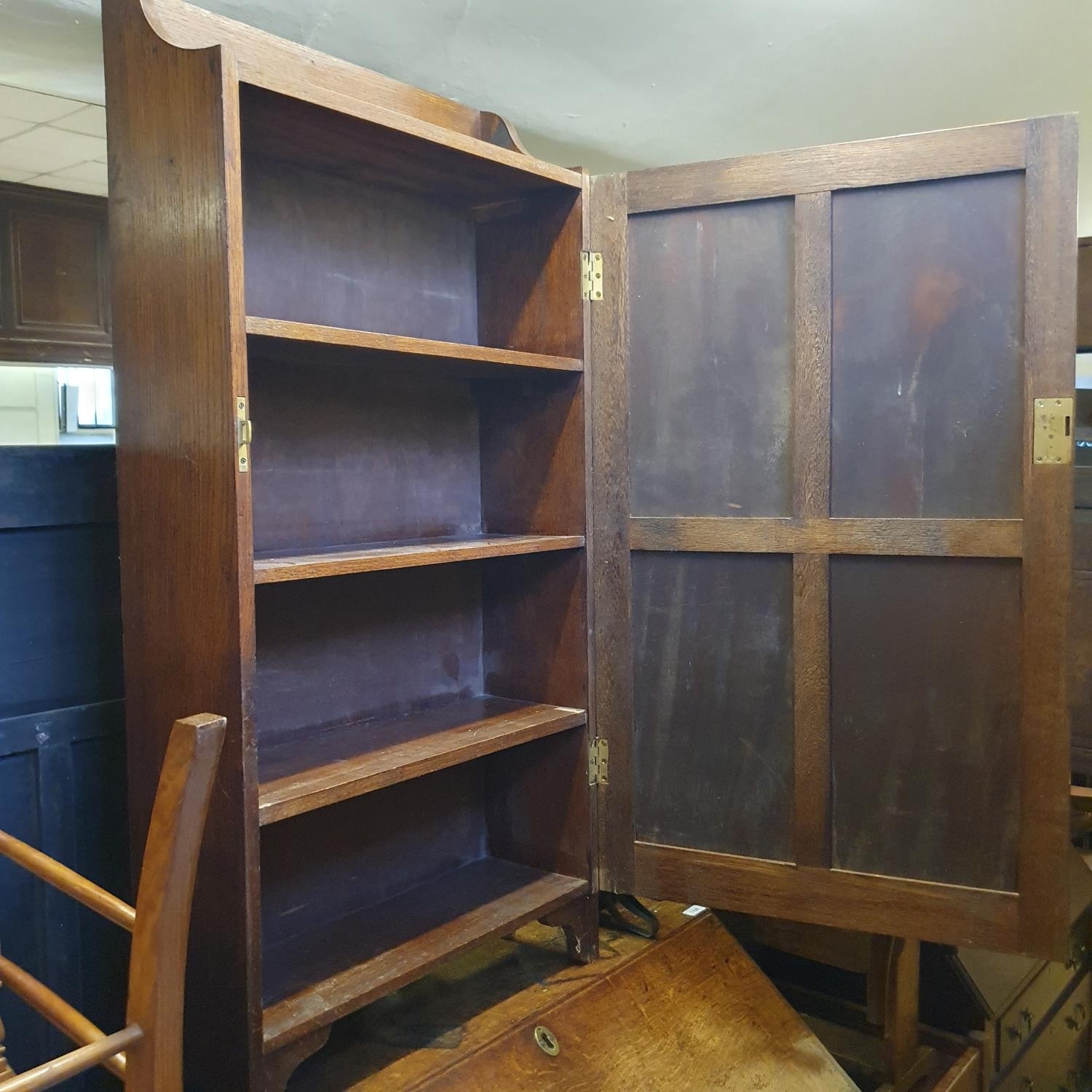 A mahogany bureau, 74 cm wide, an oak cabinet, a piano stool, a drop leaf table, a trolley, sewing - Image 5 of 6