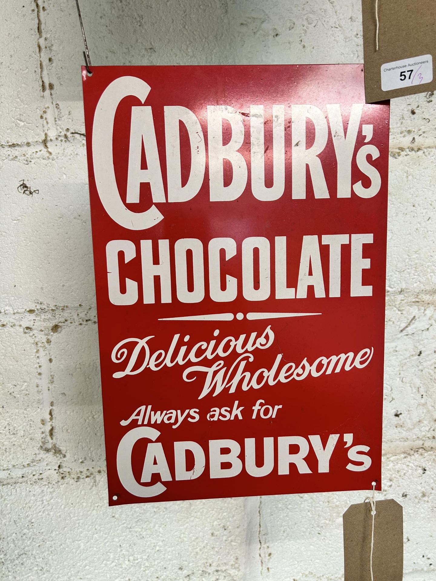 A Sirapite Plaster enamel sign, approx. 59 cm wide, and two reproduction signs (3) Being sold - Image 4 of 4