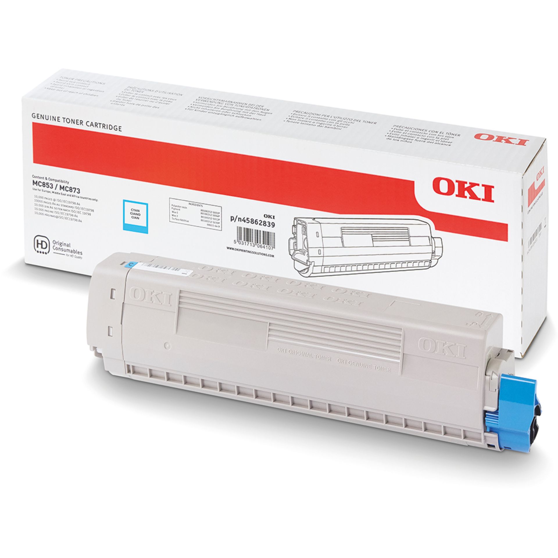 RRP £123.50 - OKI Toner Cartridge for MC853 - Cyan