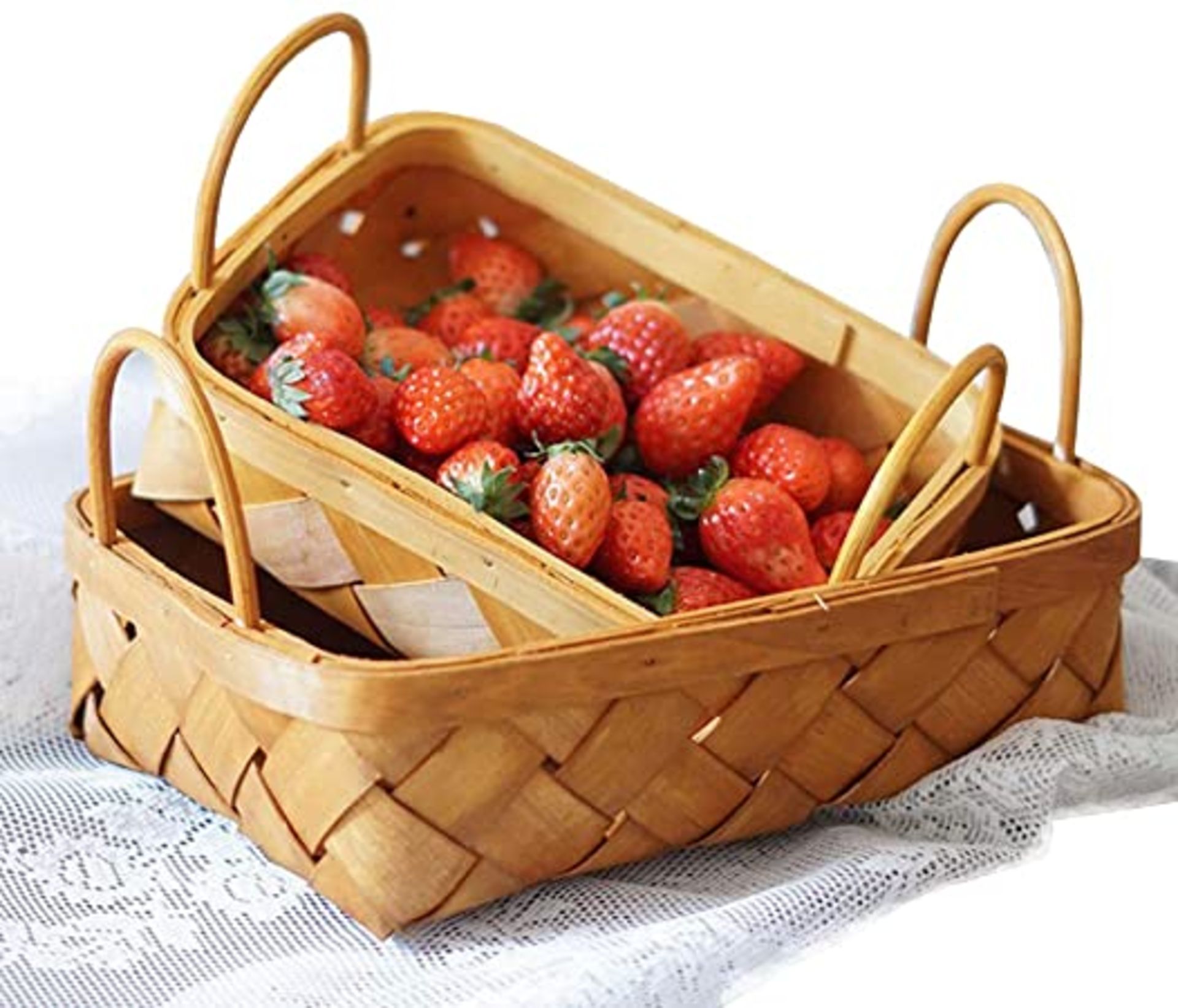 RRP - £7.48 2 Pcs Hand-Woven Storage Basket,Rattan Square Storage Basket,Bread Fruit Storage Basket/