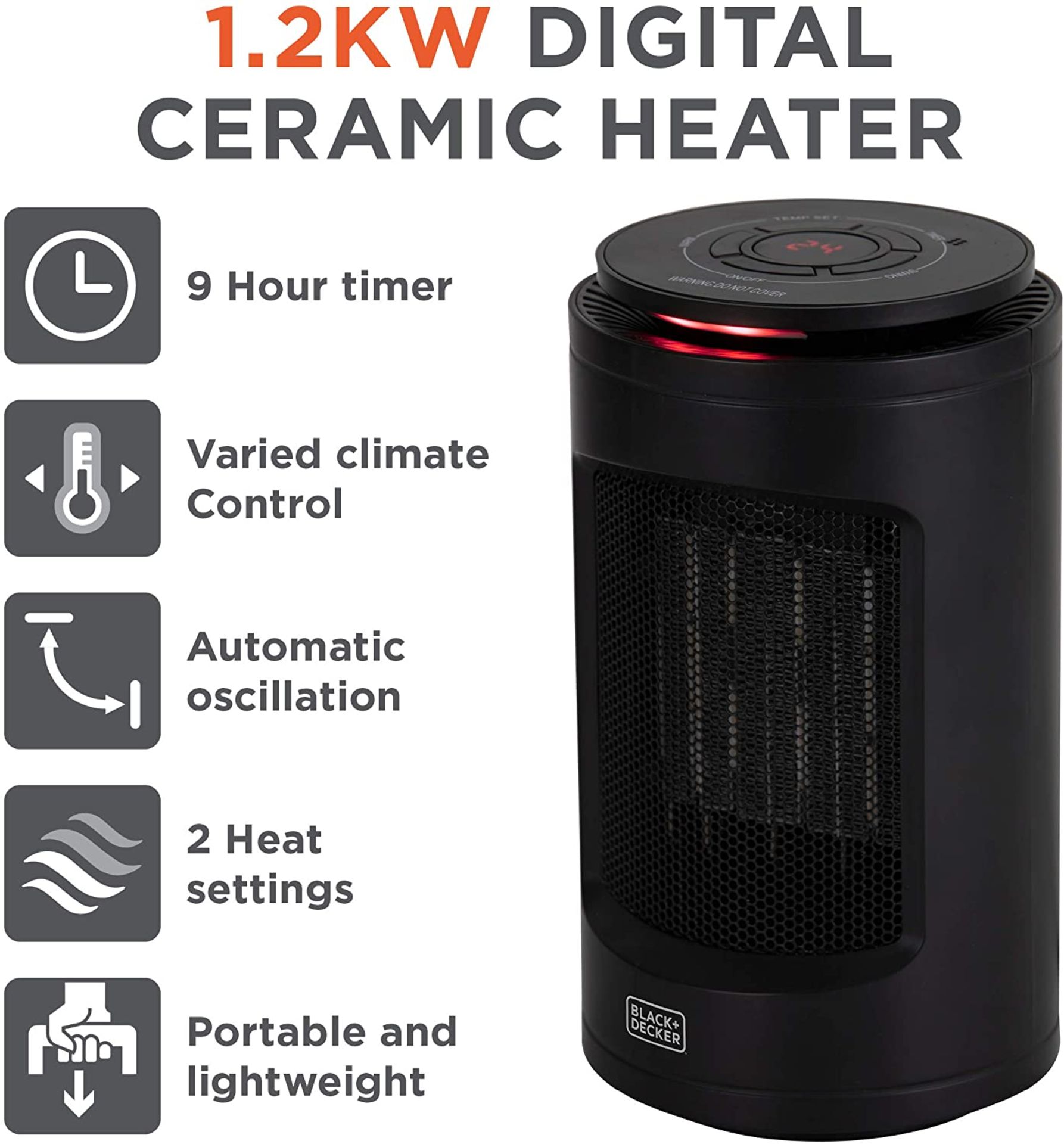 RRP -£ 21.10 BLACK+DECKER BXSH37013GB Digital Ceramic Tower Heater