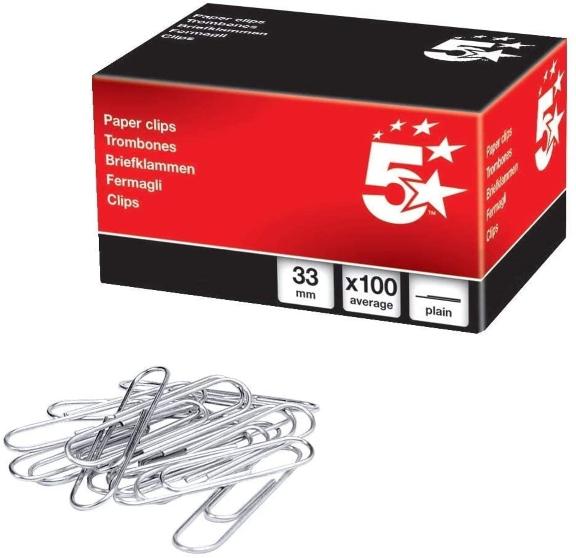 RRP - £3.00 5 Star 505337, 503352 Paperclips Metal Large 32mm Plain [Pack of 100]