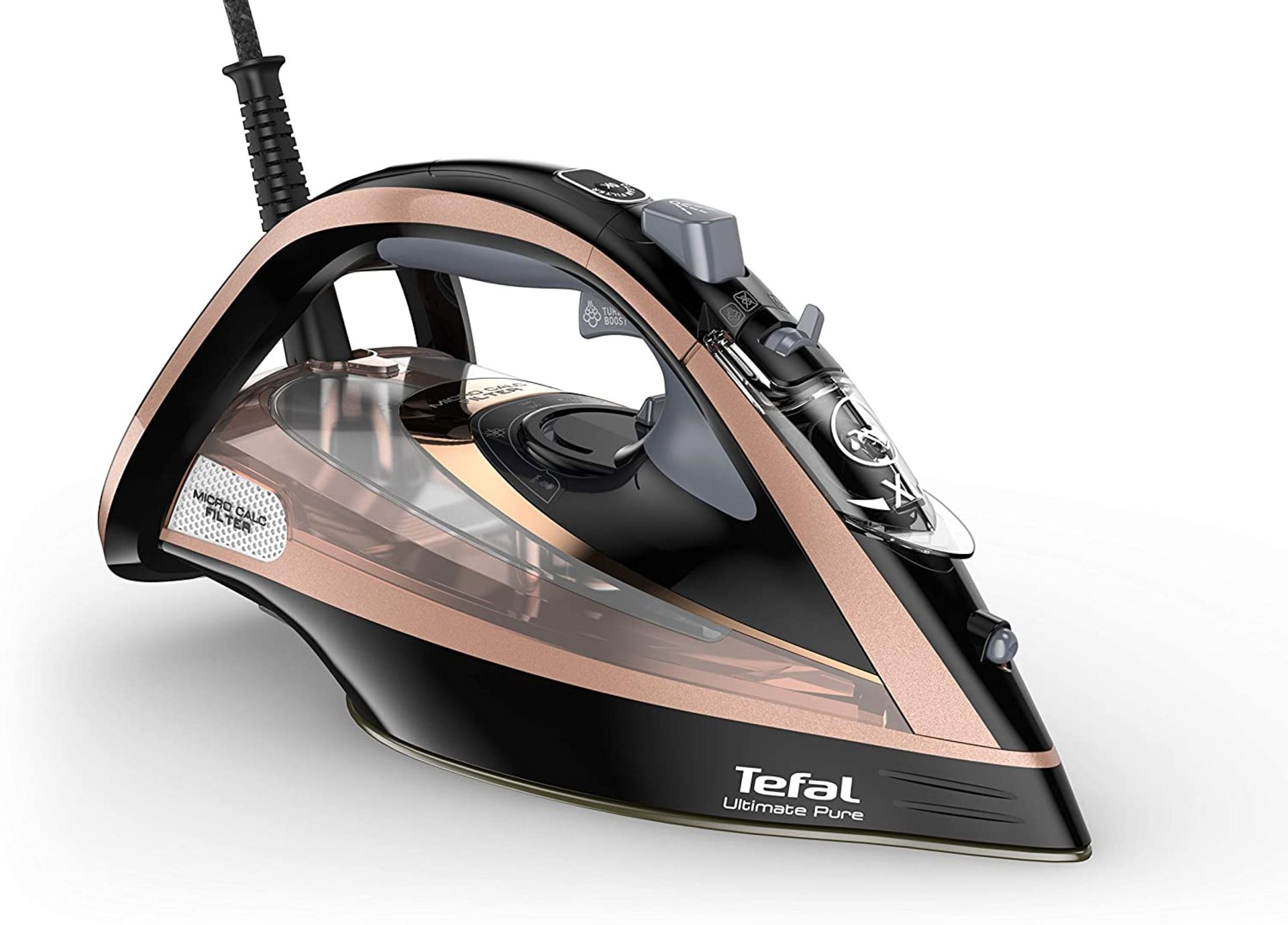 RRP -£98.49 Tefal Ultimate Pure FV9845 Steam Iron, 3200W, Black & Rose Gold