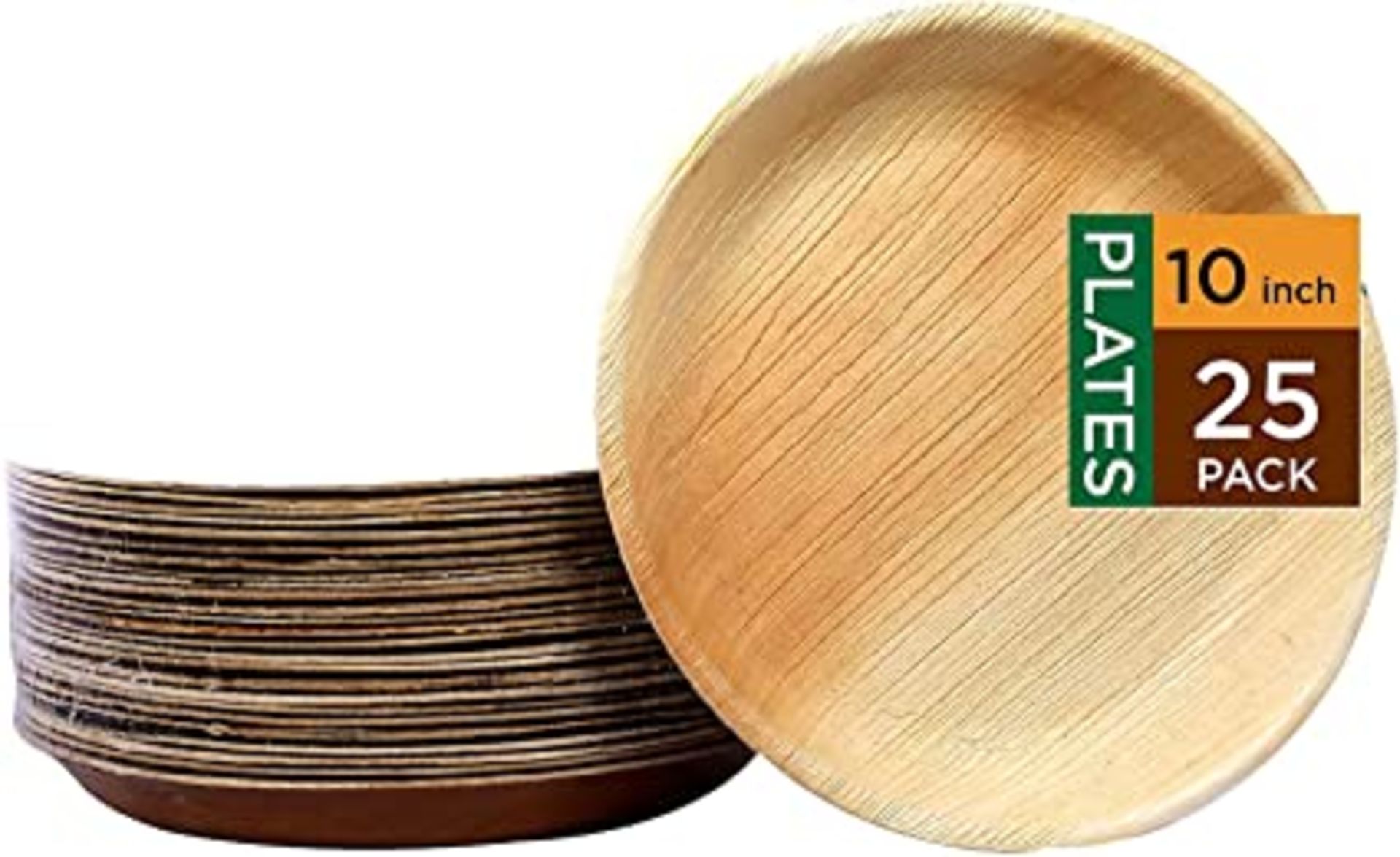 RRP - £14.95 25 x Palm Leaf Plates Takeaway [25cm Round, 25 pcs]