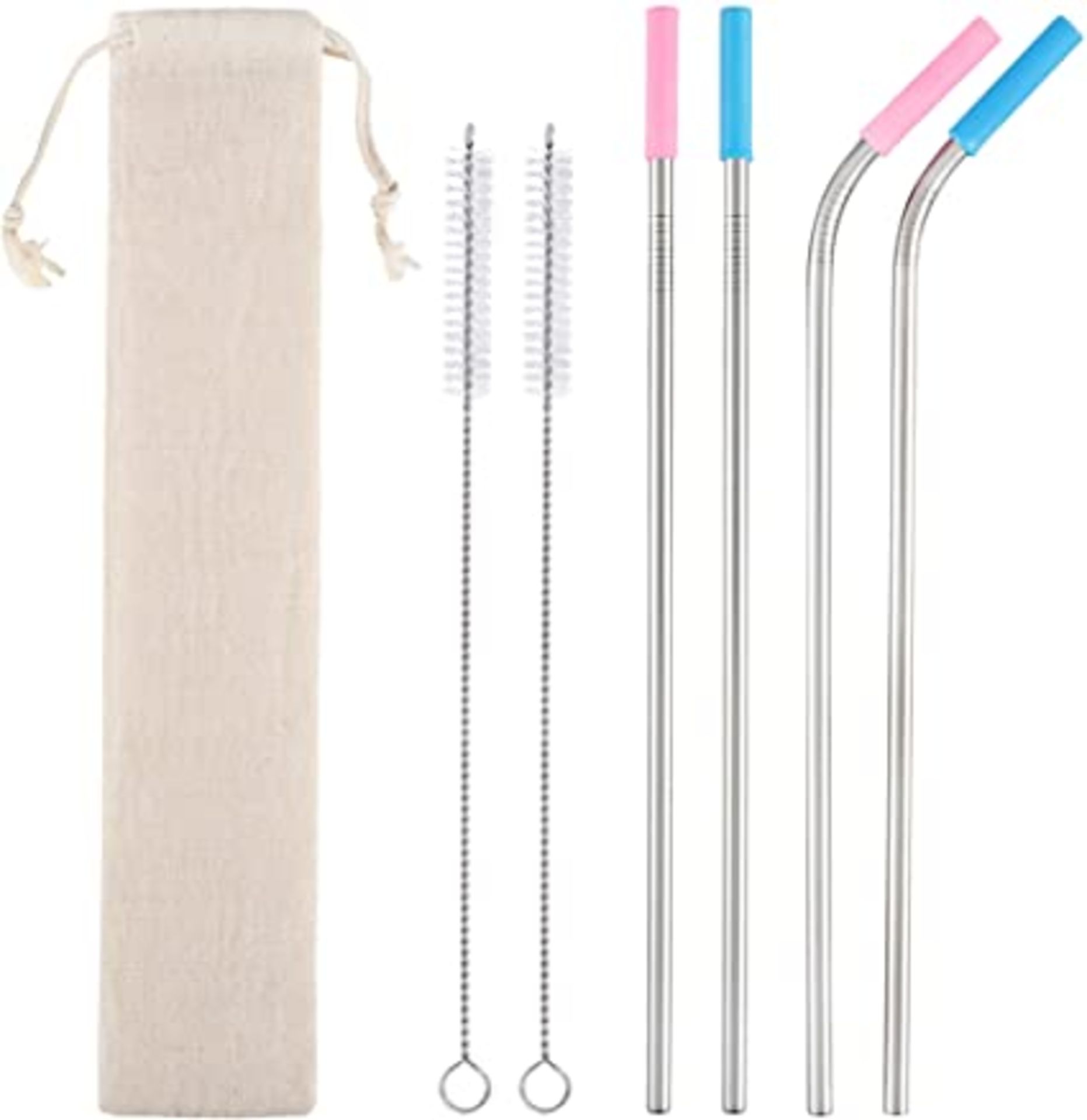 RRP - £2.99 Set of 4 Reusable Metal Straws with Silicone Tips