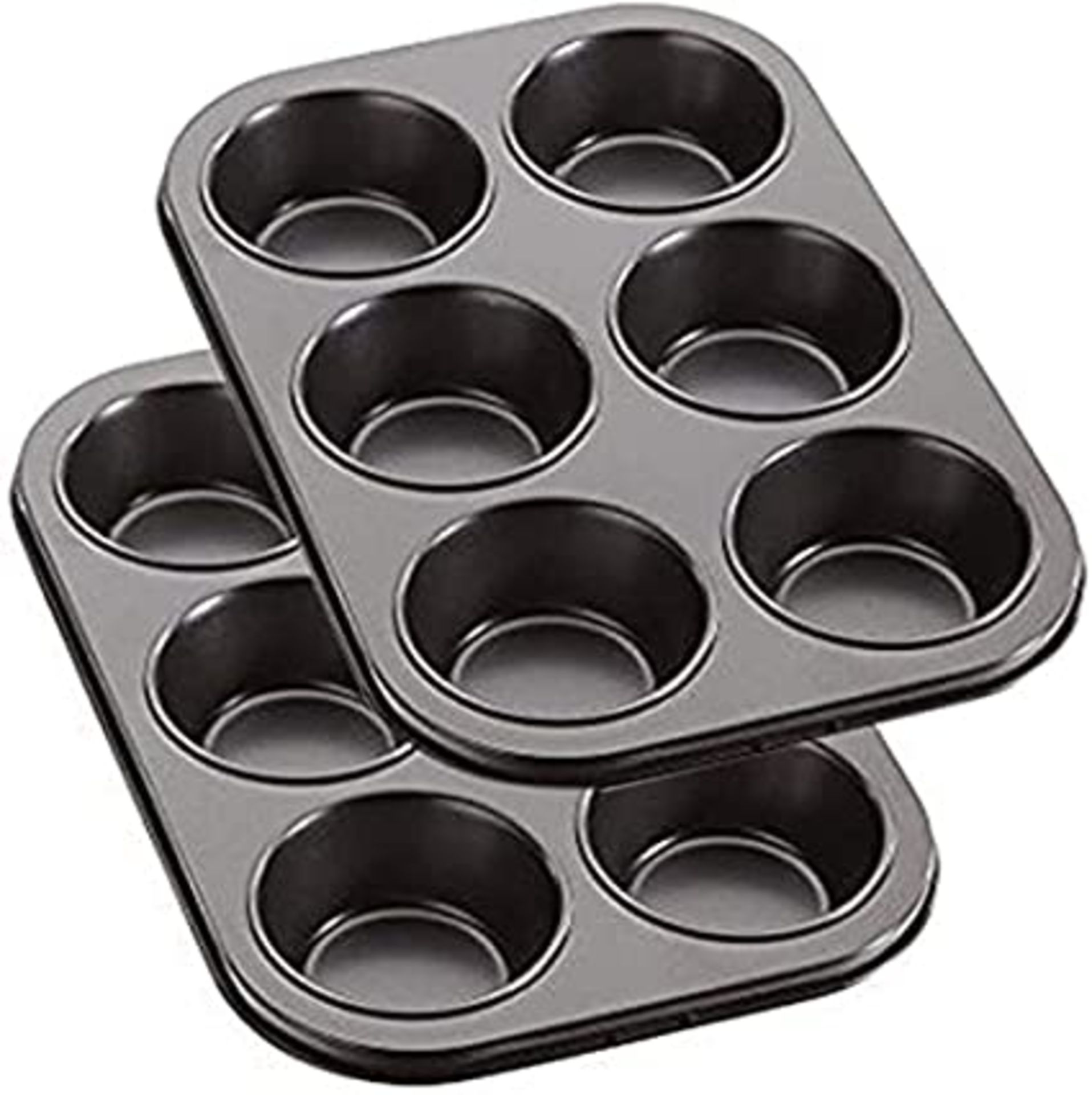 RRP - £7.81 2 Pack Deep Sturdy Muffin Fairy Cake 6 Cup Non Stick Baking Tray Tin