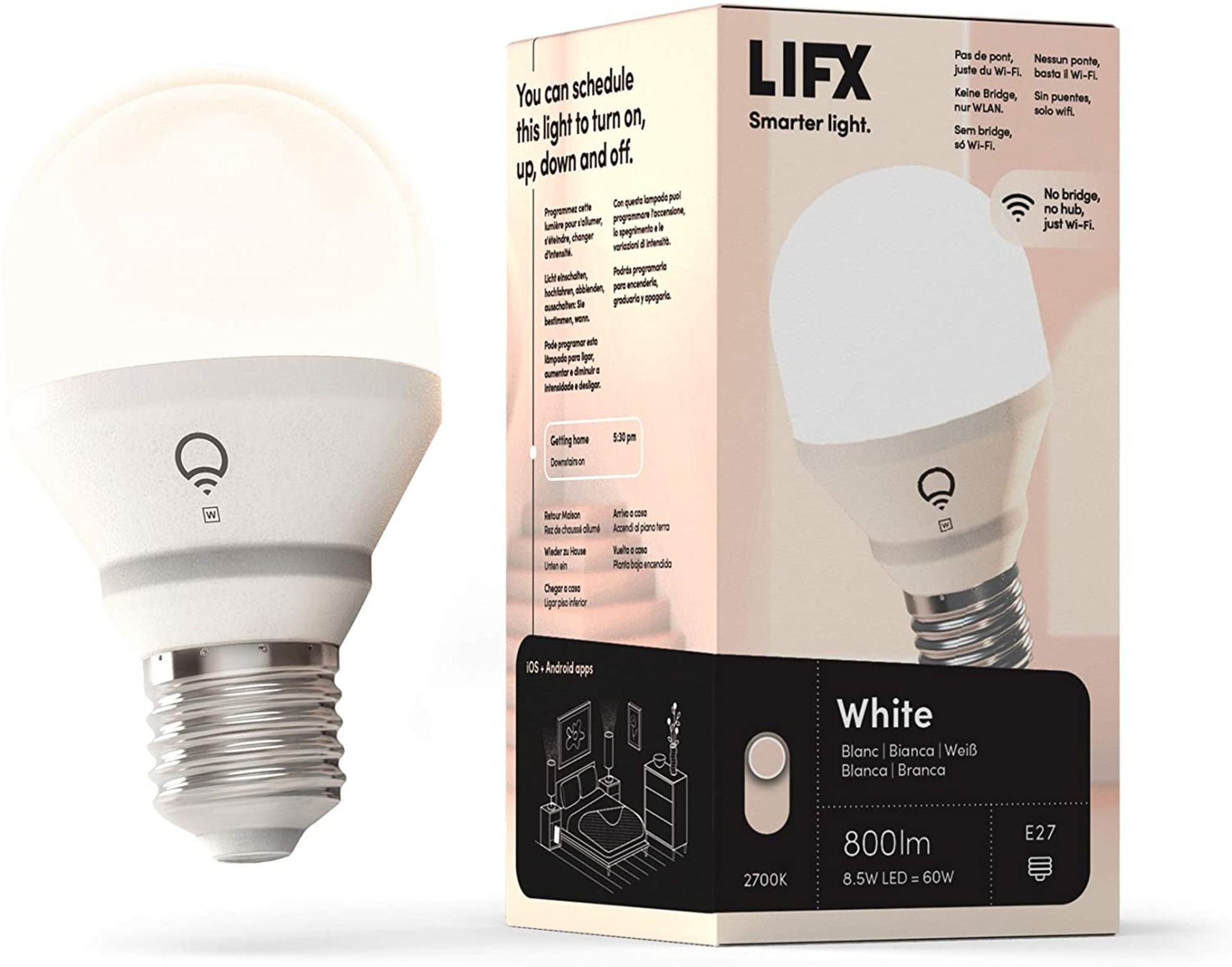 RRP - £14.99 LIFX White [E27 Edison Screw], 800 Lumens, Wi-Fi Smart LED Light
