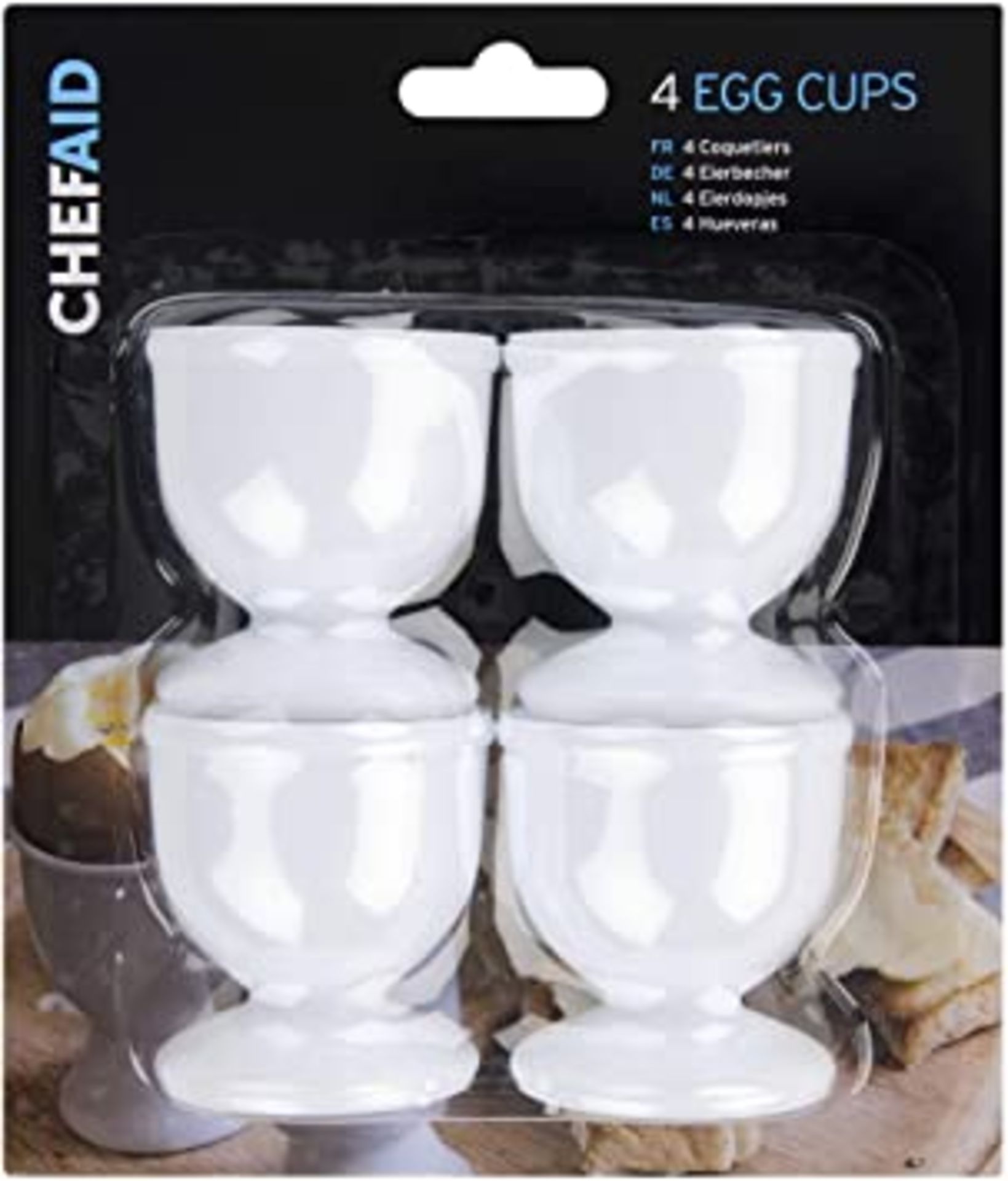 RRP - £3.95 Chef Aid White Plastic Egg Cups, Set of 4