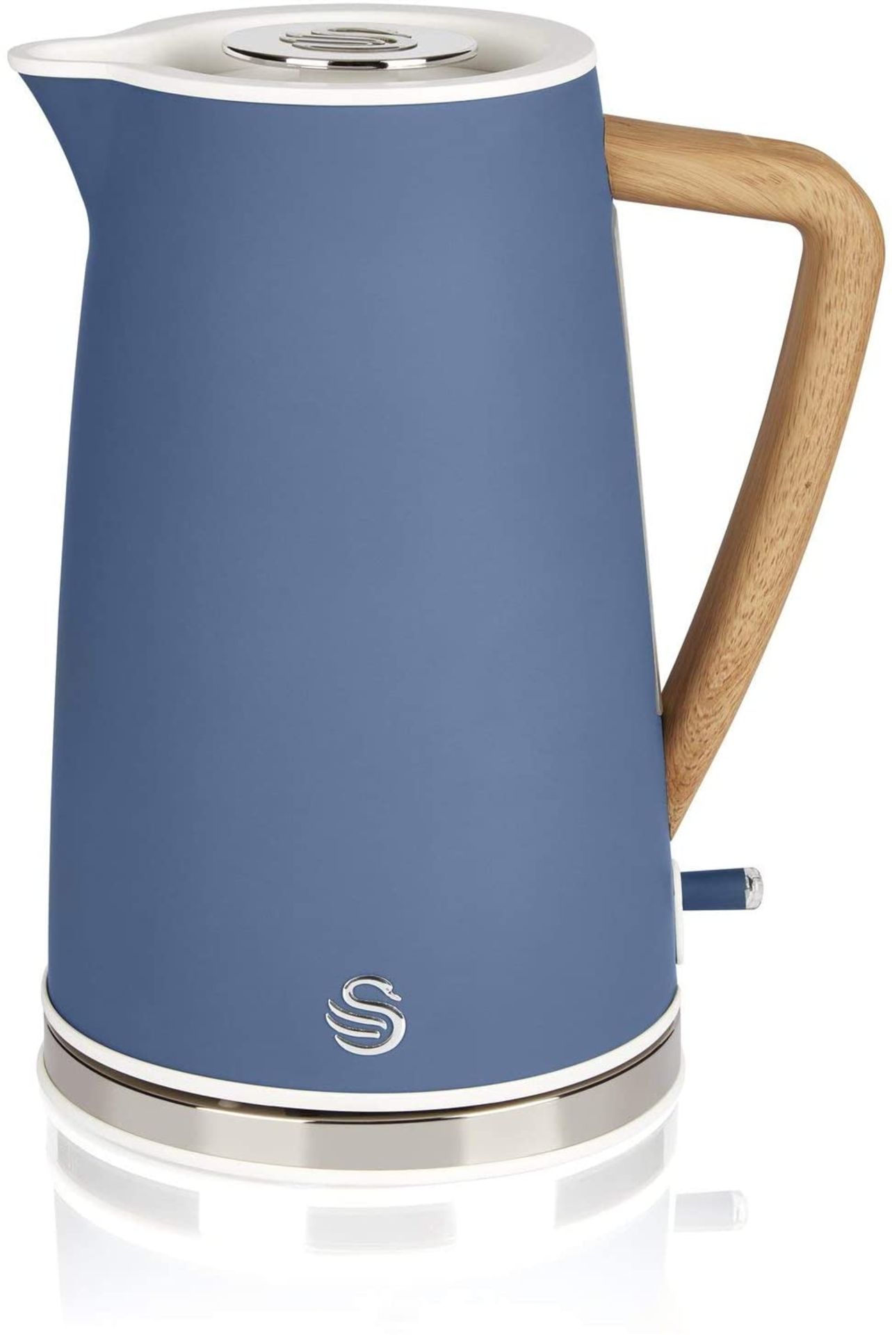 RRP - £45.29 Swan Nordic Jug Kettle, 1.7 Litre, Blue, Rapid Boil, Wood Effect Handle