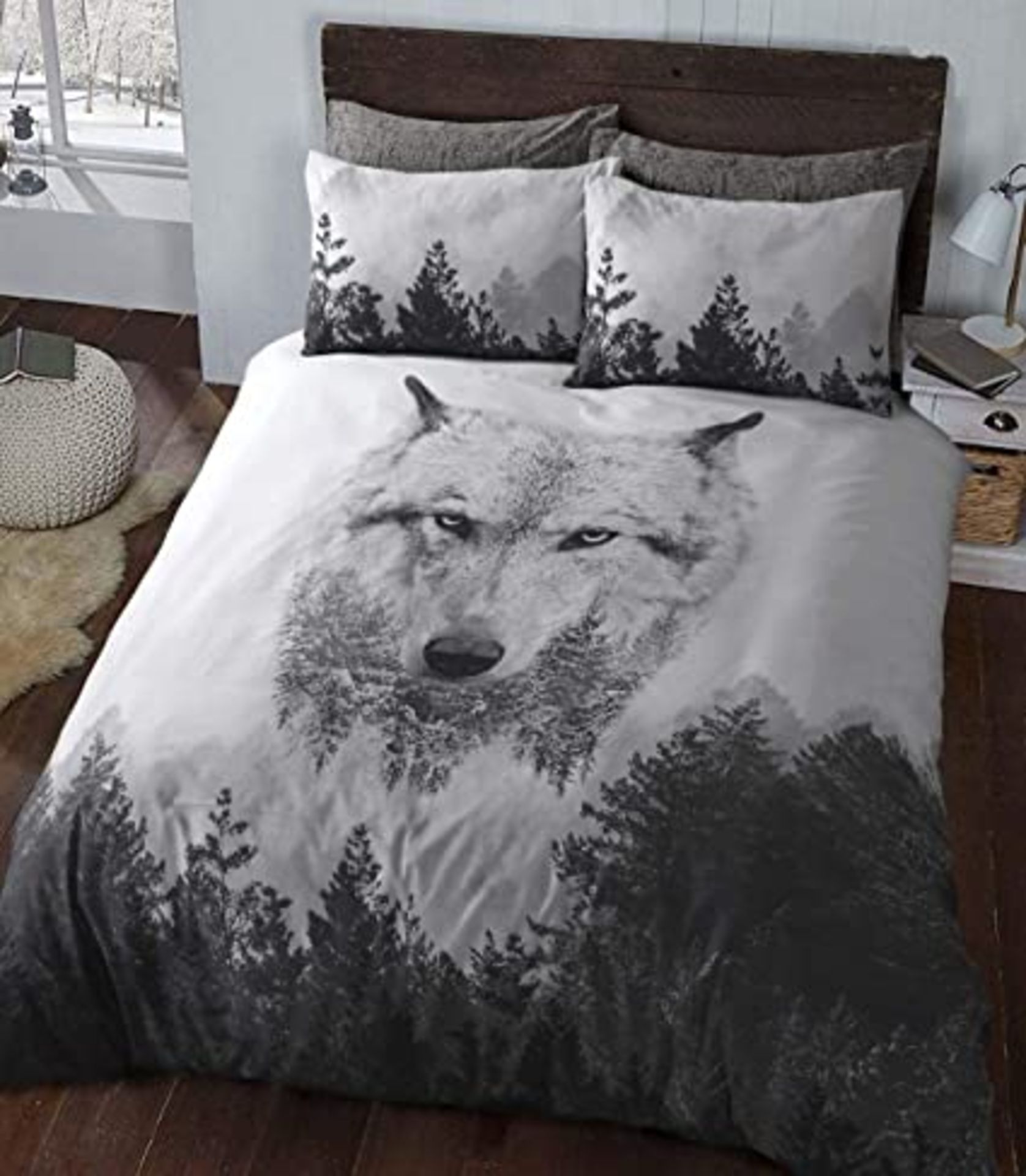 RRP - £16.99 Sleepdown Wolf Panel Multi Colour Winter Luxury Soft bedding set -king