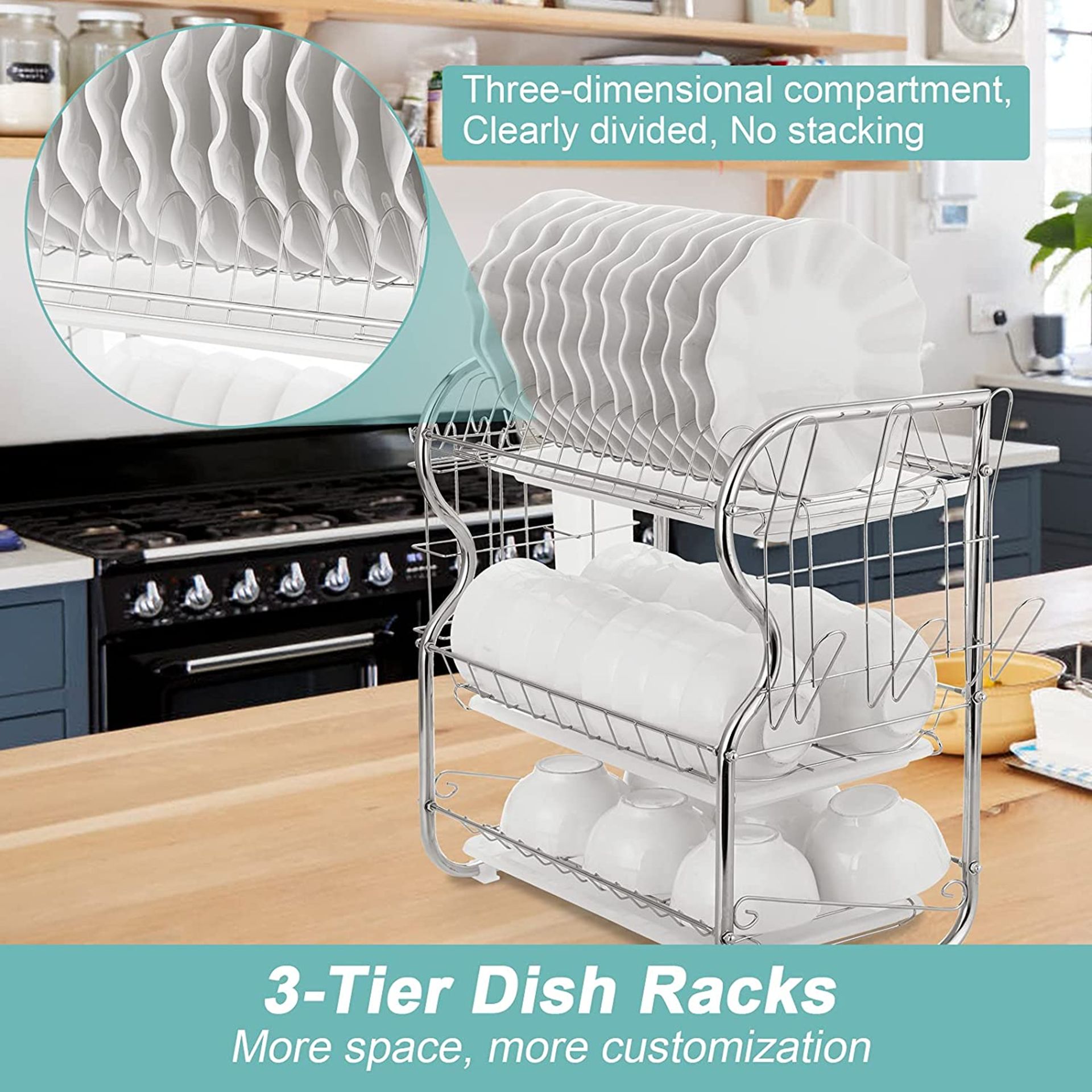 RRP - £24.56 Keebgyy 3-Tier Dish Drying Racks 304 Stainless Steel Dish Sink Drainer