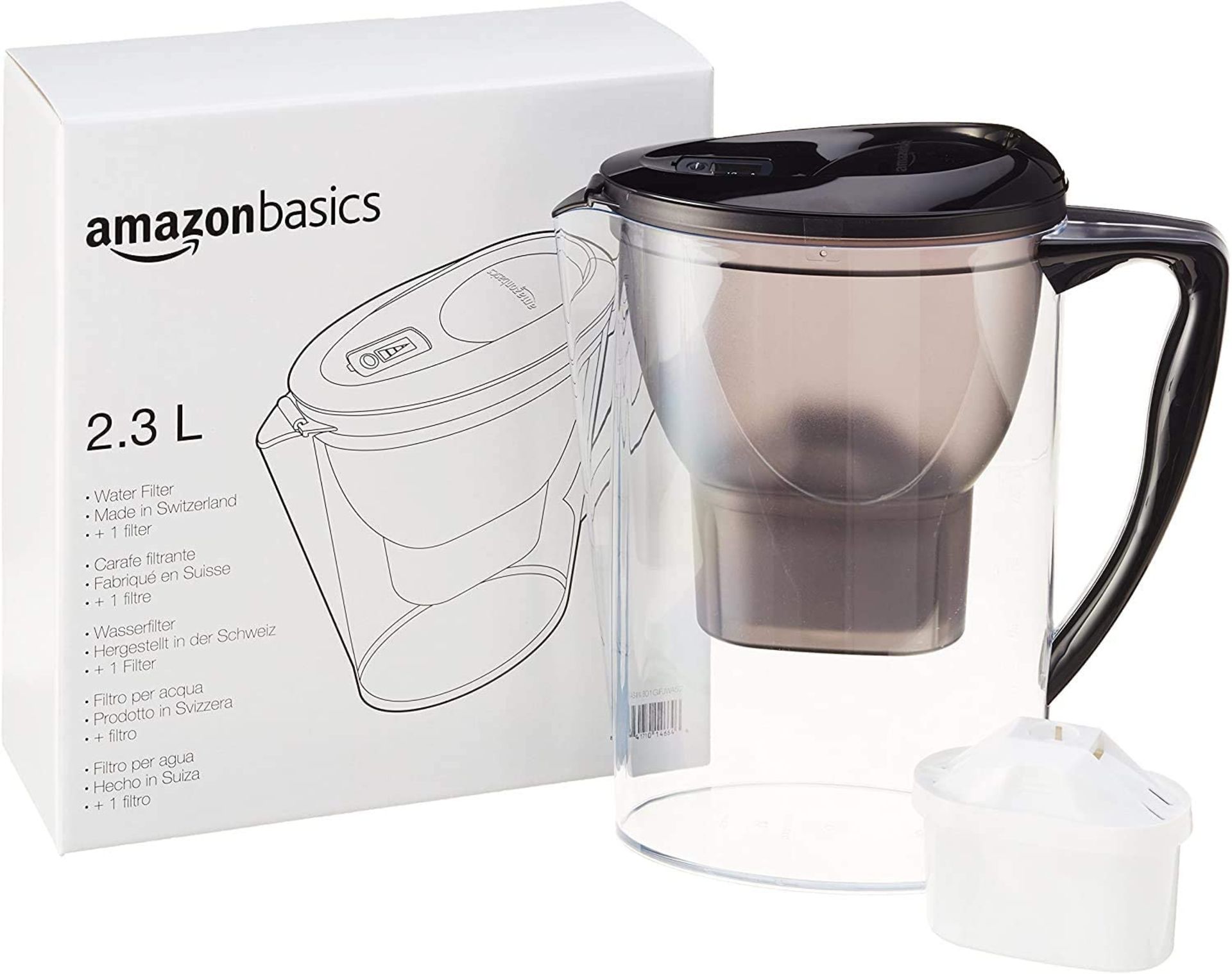 RRP - £13.65 Amazon Basics 2.3L (4 Pints) Water Filter Jug with 1x30 Days Filter