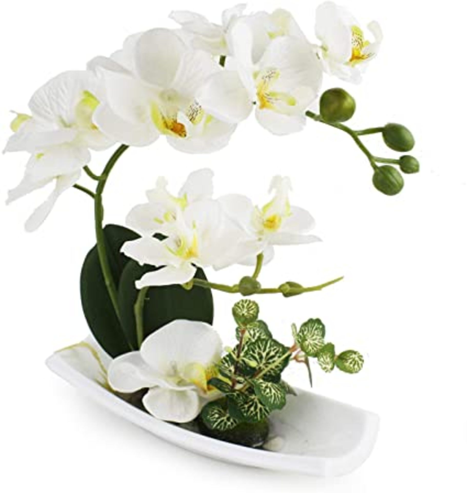 RRP - £17.61 Artificial Orchid Faux Flowers Arrangements with Porcelain Vase