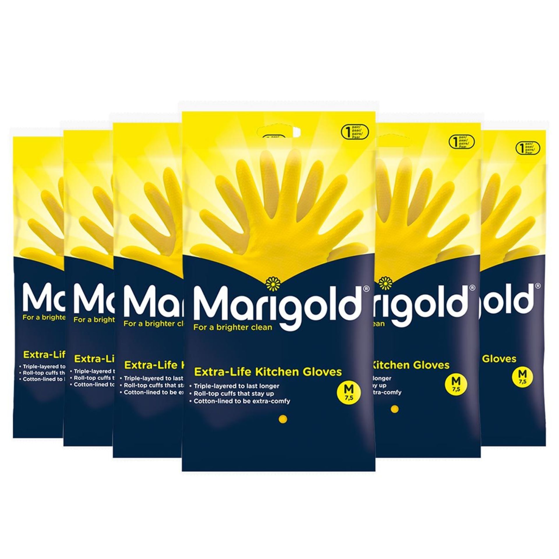 RRP - £13.99 MARIGOLD Extra-Life Kitchen Gloves M, Cotton, Yellow, M (Pack of 6)