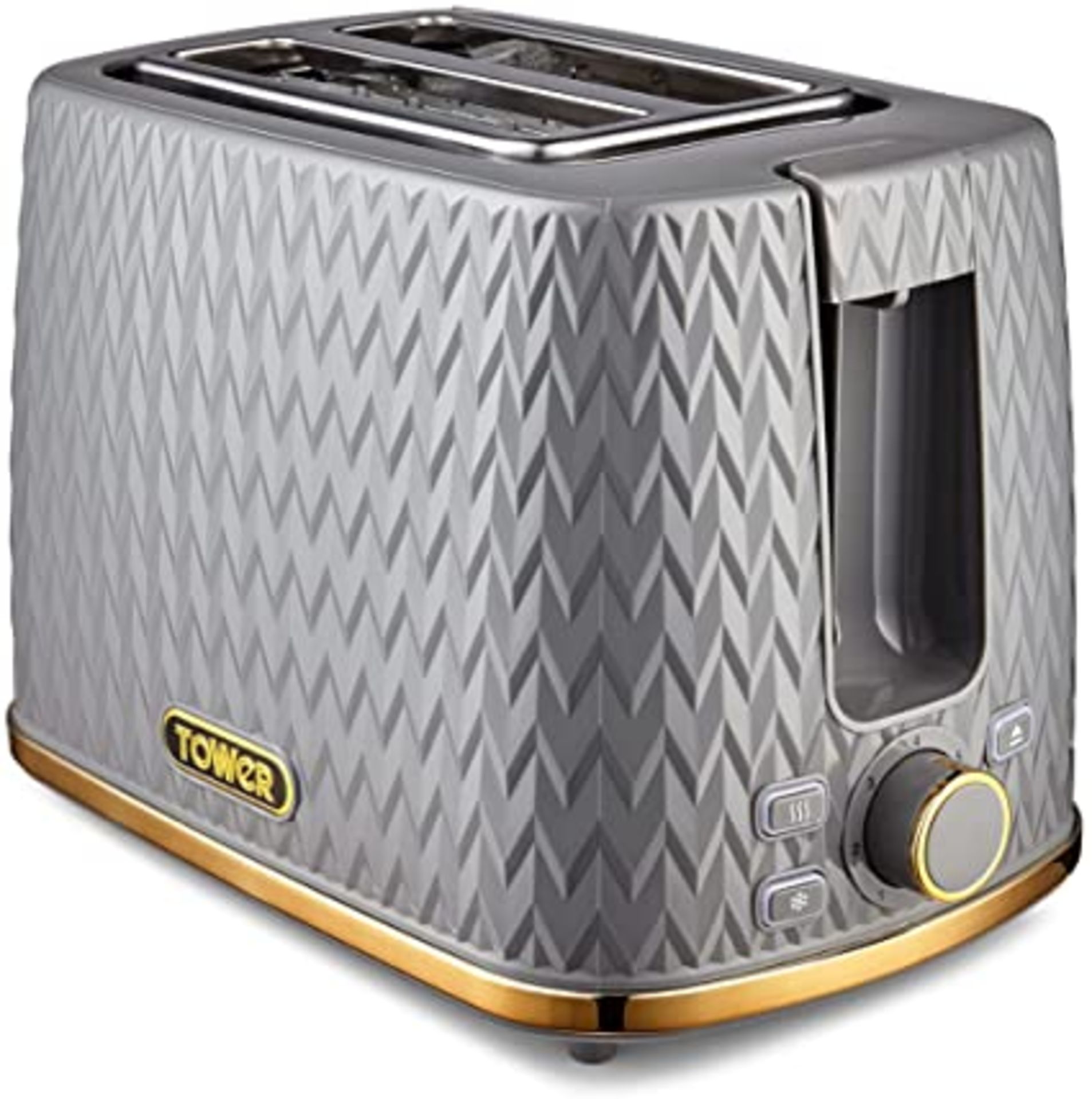 RRP -£29.99 Tower T20054GRY Empire 2-Slice Toaster with Defrost/Reheat